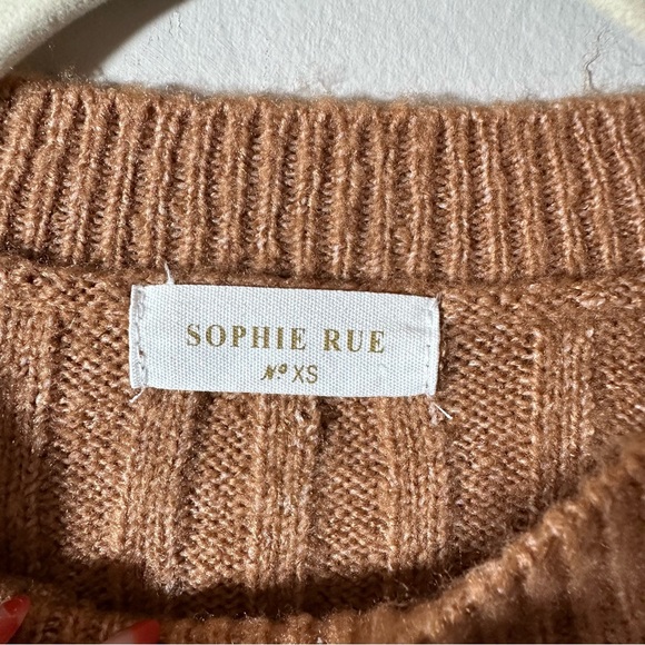 Sophie Rue Sweater Women's Size XS Brown Ribbed Crew Neck Cropped - Picture 7 of 7